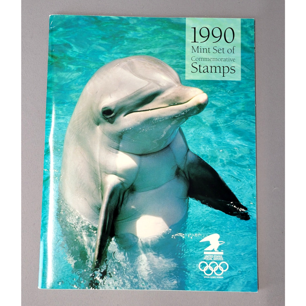 Vintage 1990 USPS Mint Set Commemorative Stamp Album Olympic Dolphin Booklet USA